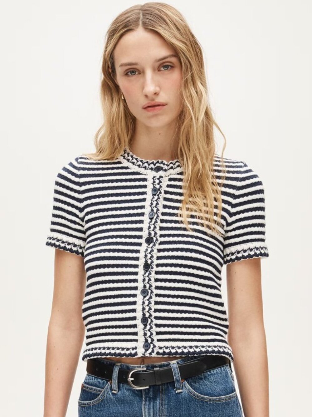NWT J. Crew Crochet Short Sleeve Cardigan in Stripe Sz XL